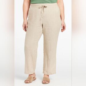 L.L.Bean Women Favorite Fit Wide Washable Linen Pull-On Beige Pants Plus Size 16